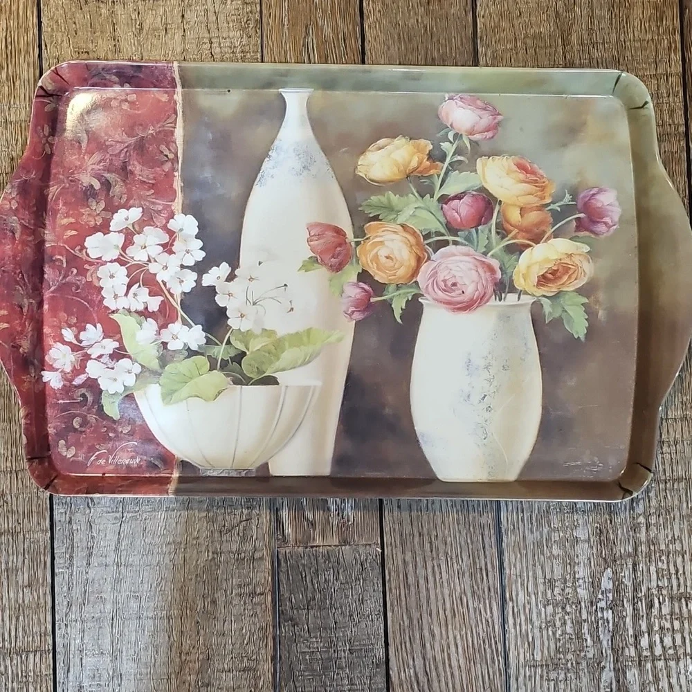 Floral Decorative Serving Tray Fabrice de Villeneuve